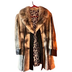 White Cross Mink & Black Leather Coat